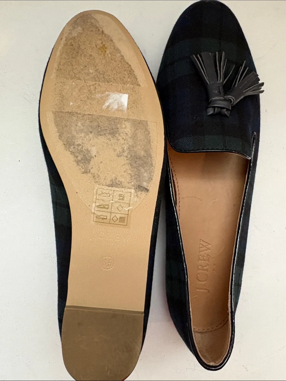 J. Crew Tartan Plaid Tassel Smoking Loafers Navy Green 6.5
